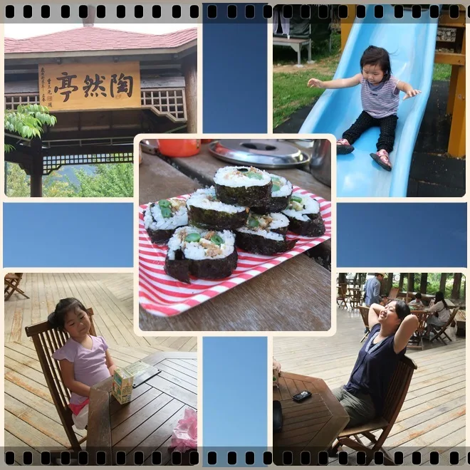 早餐先在帳棚內吃超美味的壽司，厲害吧!在高山露營可以有這總優質美味!隨後又在森林咖啡吧，享受森林浴外加好喝的奶茶、厚片土司整個人都放鬆起來了!