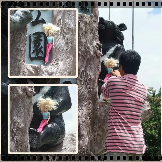 志民爸爸~手上拿著芭比娃娃，超好奇的一問之下才知道，原來是學校出題目，帶芭比娃娃去旅行，所以要沿路拍照現在的家長真的是辛苦了!!!