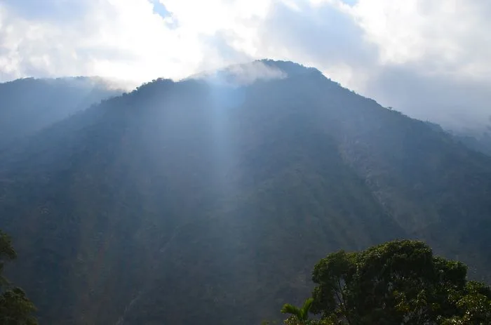 今天天氣真的很好，陽光從山頭照射的這個山谷中